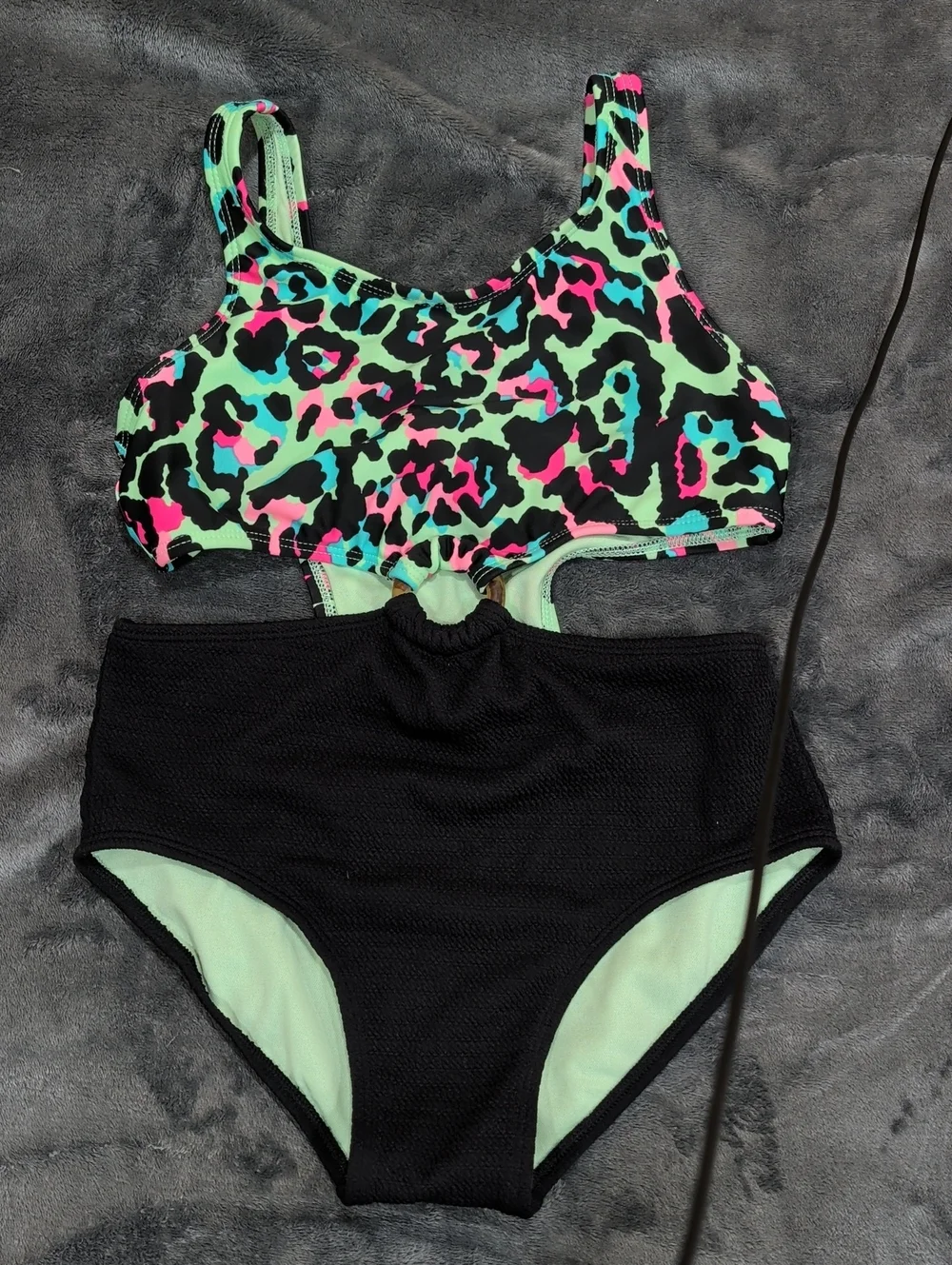 art class Neon Leopard Cutout One-Piece Swimsuit - Black, Mint, Pink, Aqua